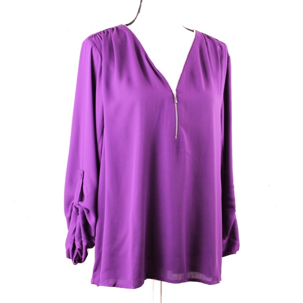 Purple Blouse by INC Zipper V-neck XL